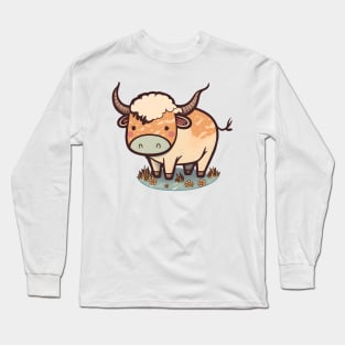 Big horned bull grazing for kids Long Sleeve T-Shirt